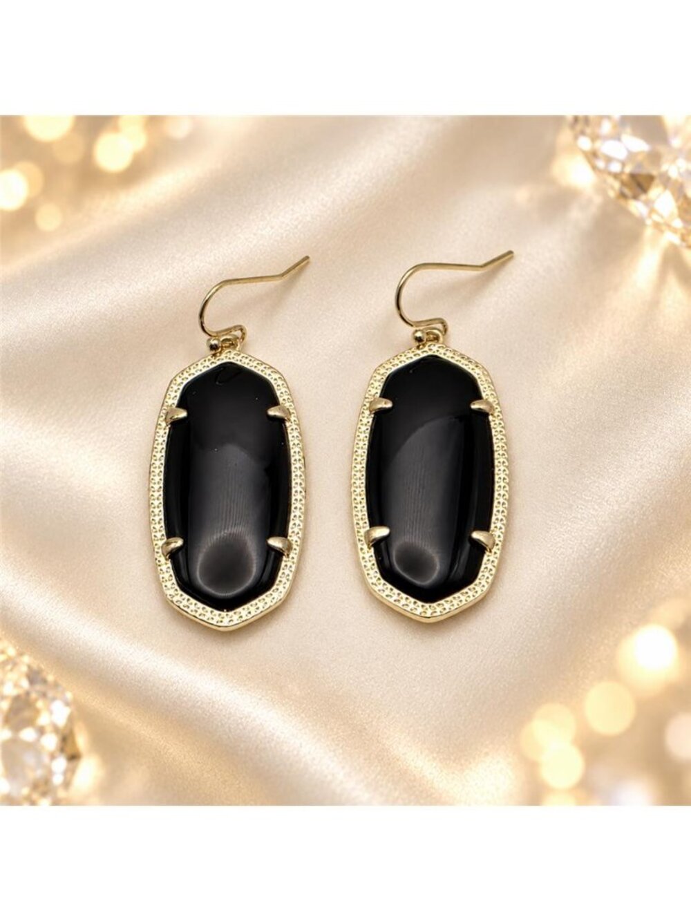 Kendra Scott Kirsten Black Opaque Glass Gold Plated Drop Earrings 1.25 In